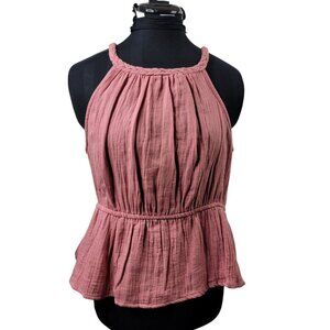 Sim & Sam Dusty Rose Peplum Halter Top Size Large Boho Chic Summer Blouse